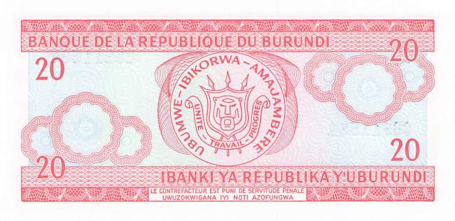 Burundi p27d 20 Francs 1995